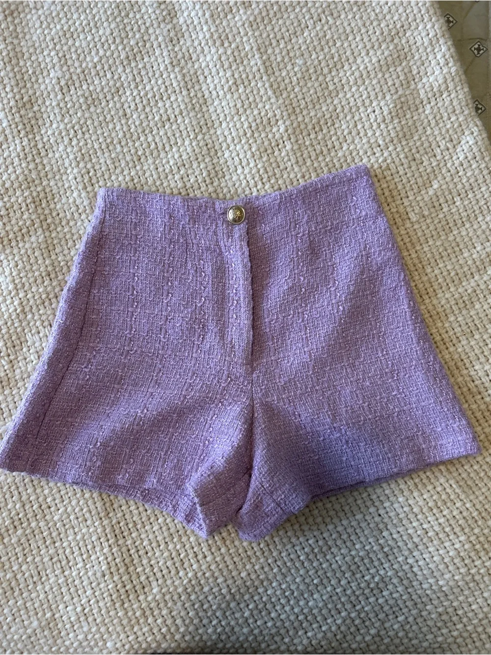 Zara Lilac Tweed High-Waist Tailored Shorts